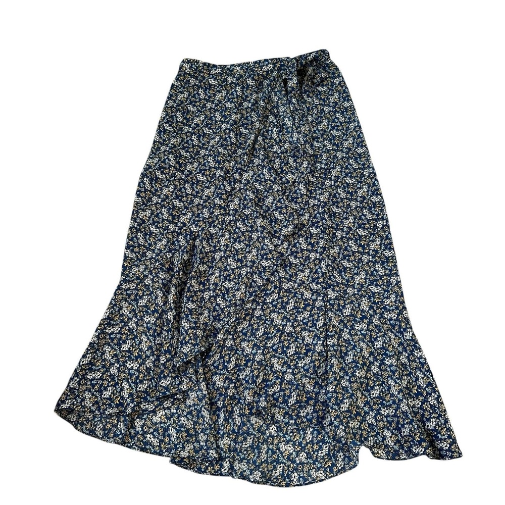 Max Studio Blue Floral Midi  A-line Skirt w/ Slit Women Size Medium | 0222